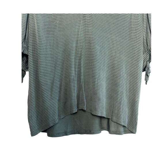 Lucky Brand Green Striped V-Neck Top Women’s Size Large Tie Sleeve - Picture 3 of 7